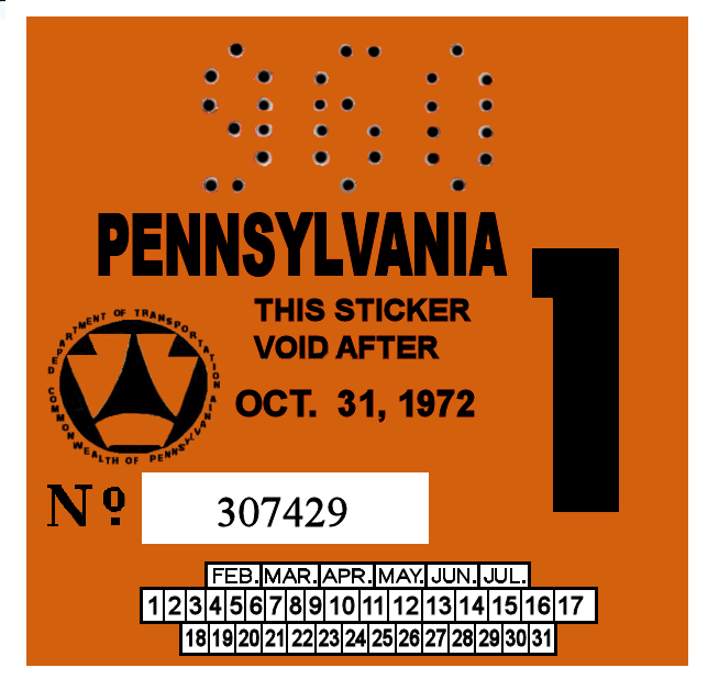 1972-1 Pennsylvania Inspection Sticker